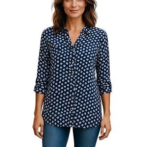 Perseption Concept Women’s Button Up Semi Sheer Top Size Large